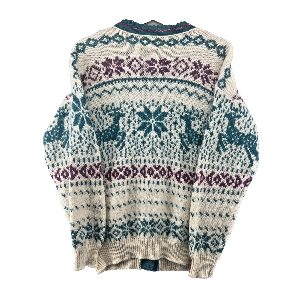 Vintage REI Nordic Wool Cardigan Sweater Womens M Deer Snowflake Fair Isle - Picture 6 of 8